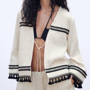 New ZARA Fringed Cuffs Passementerie Long Sleeve Jacket